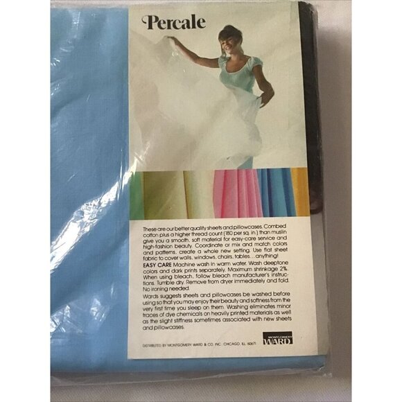 Twin Flat Sheet Percale 50% Polyester 50% Combed Cotton 180 Thread Count Sky Blu - Picture 12 of 12